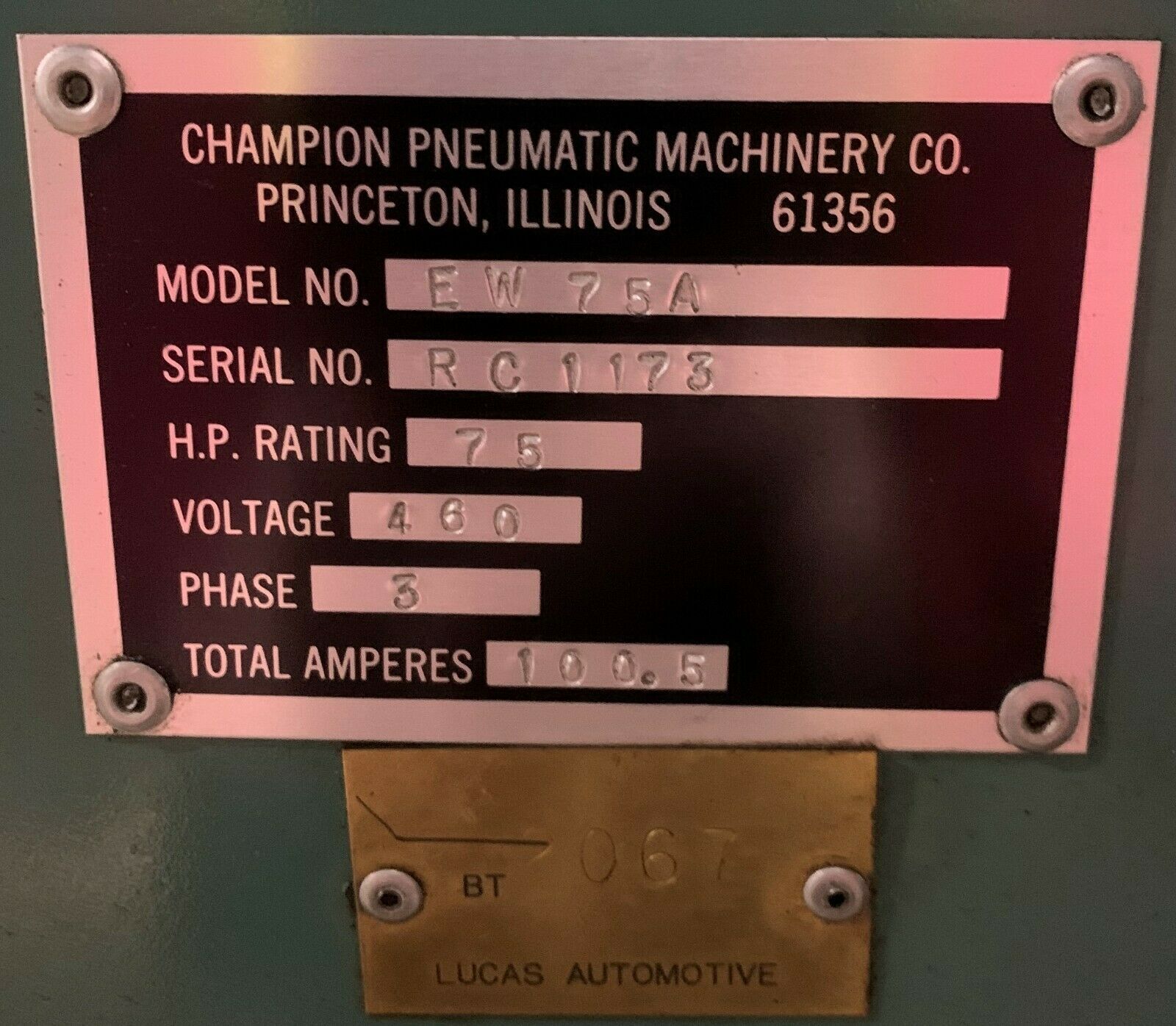 CHAMPION PNEUMATIC MACHINERY EW-75A Compressors and Generators | ESS INDUSTRIAL